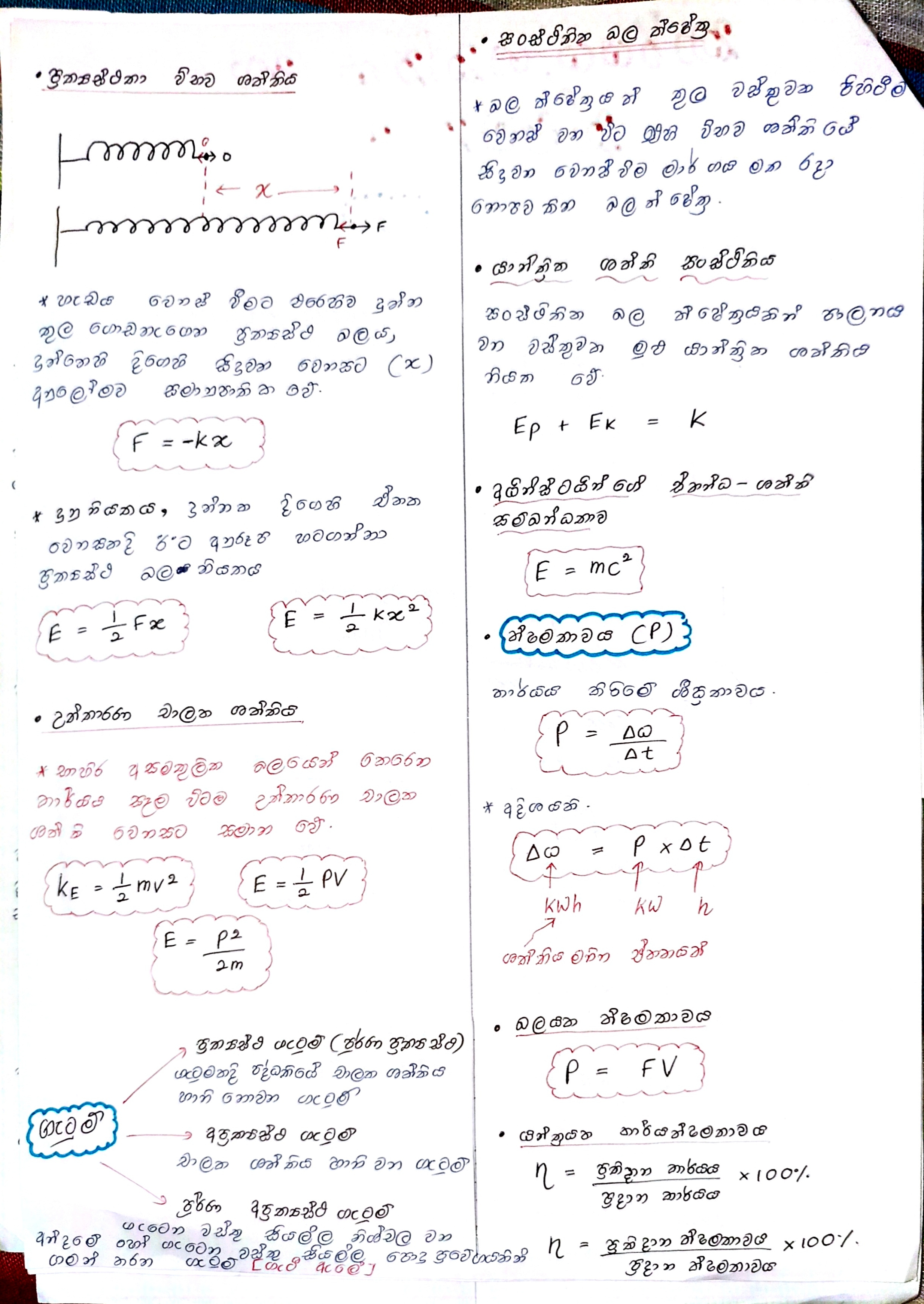 කාර්යය , ශක්තිය හා ක්ෂමතාවය | SHORT NOTE
