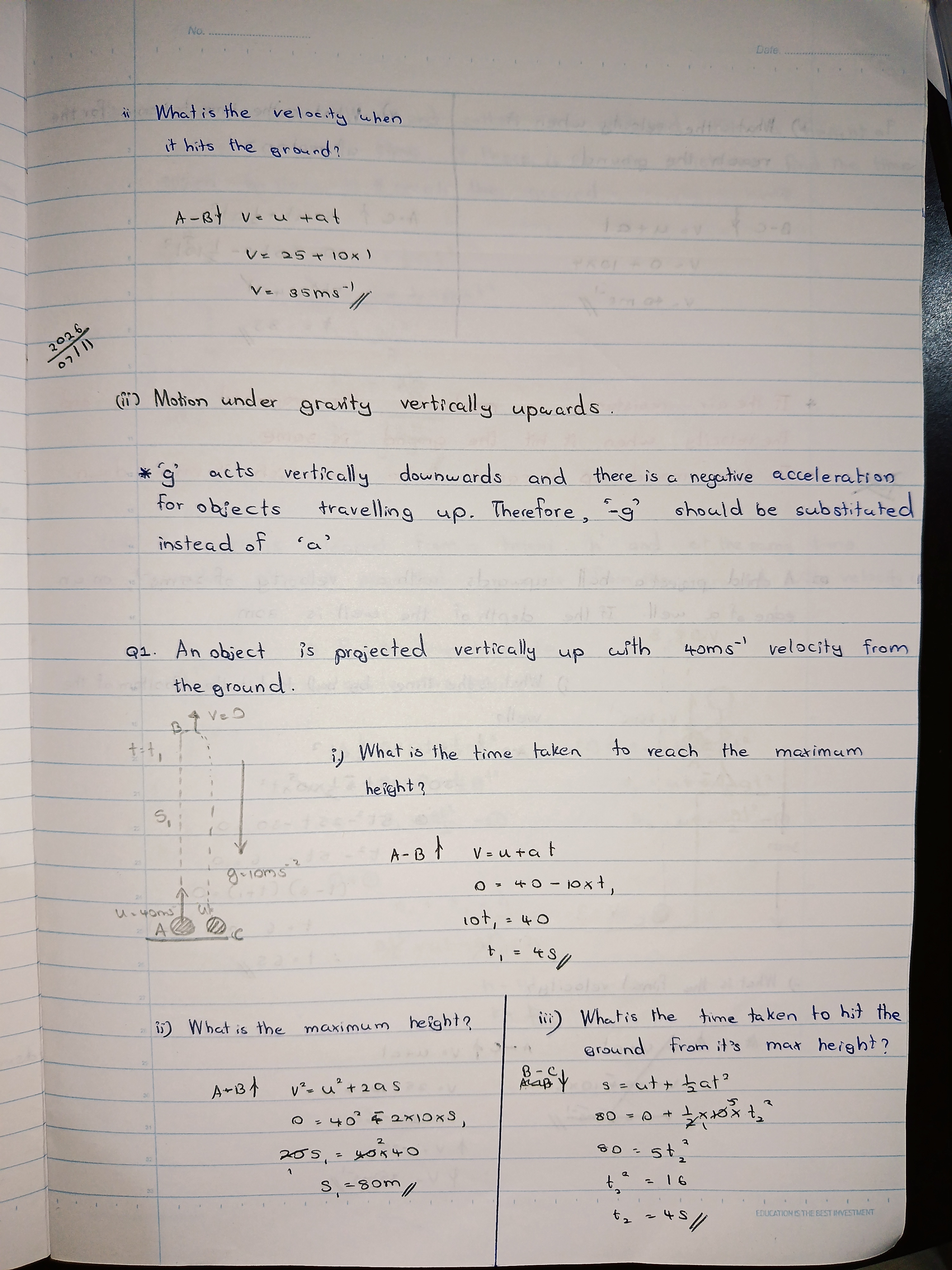 Motion Under Gravity | FULL NOTE