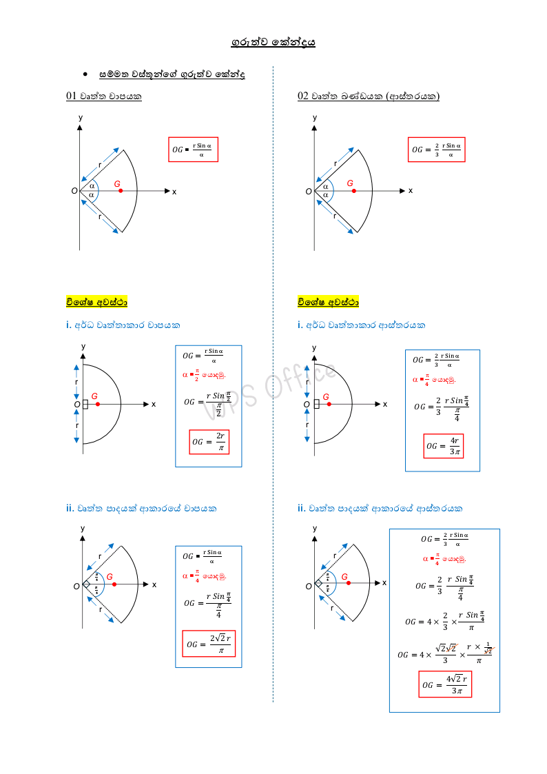 සම්මත වස්තූන්ගෙ ගුරුත්ව ක්‍රේන්ද්‍ර | SHORT NOTE