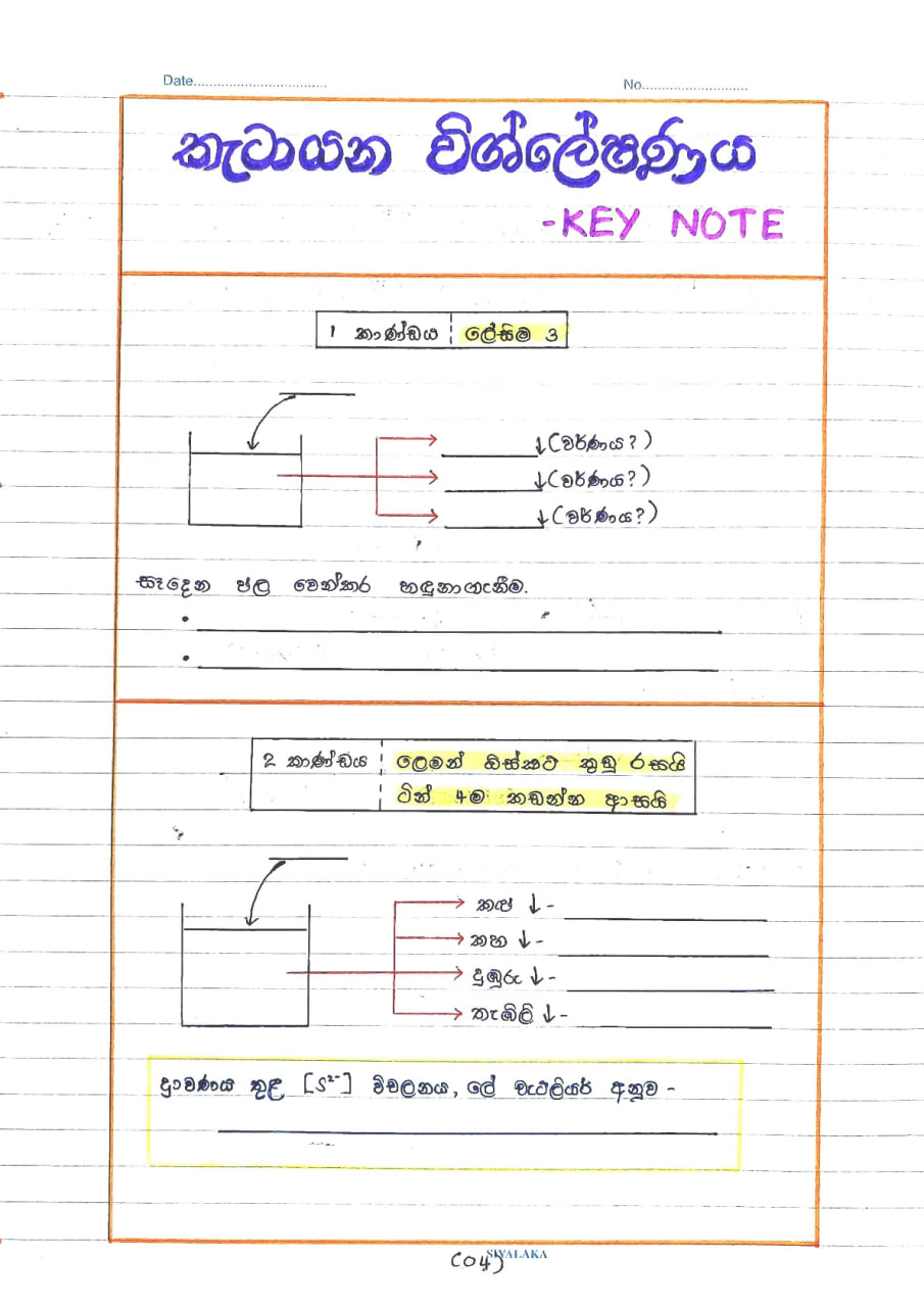 විශ්ලේෂන රසායනය | KEY NOTE